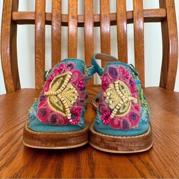 Miss Albright Suede, Beaded, Floral, Leather, Ankle Strap, Turquoise, Size 9 - Picture 3 of 10